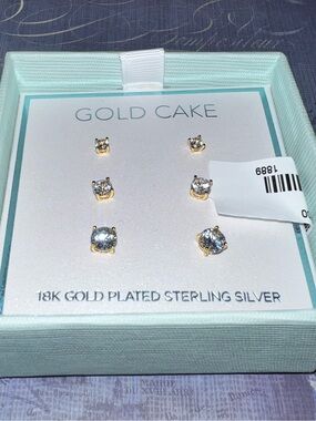Gold Cake 18K Gold-Plated Sterling Silver CZ Stud Earring Set - Gold